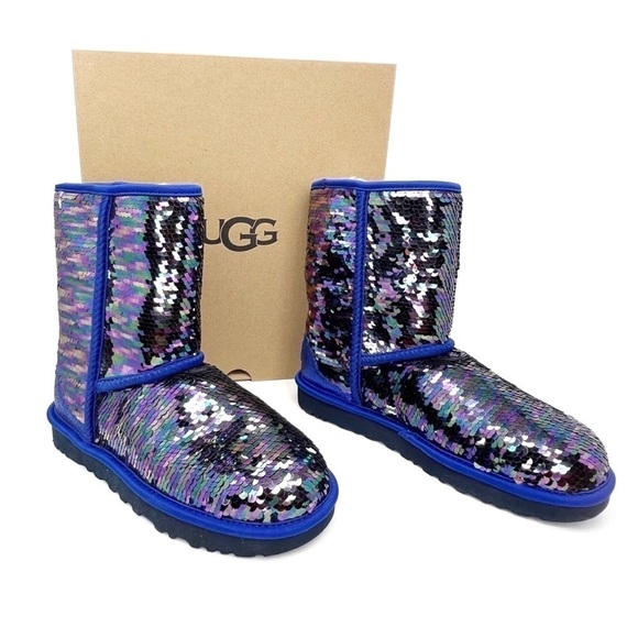 Ugg Classic Short Boots Sequin Womens Size 6 Blue Silver Mermaid Sparkle New NWT - Picture 15 of 15
